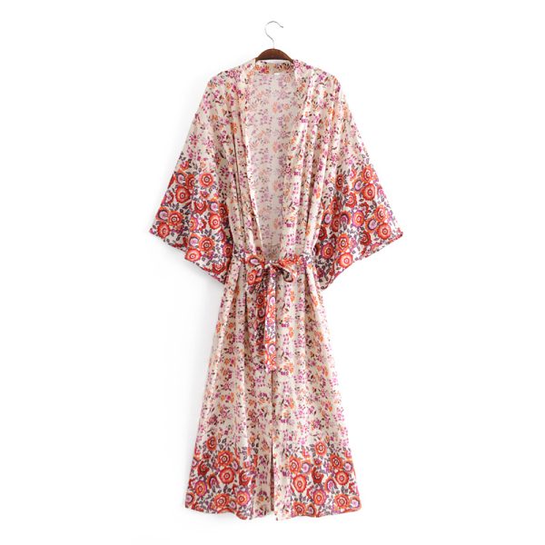 Autumn Positioning Floral Kimono Cardigan Bohemian Vacation Beach Dress Blouse