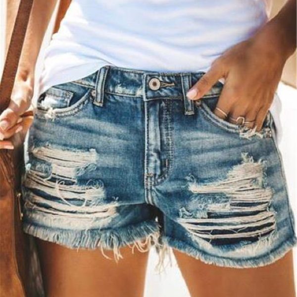 Summer High Waist Ripped Denim Shorts for Women