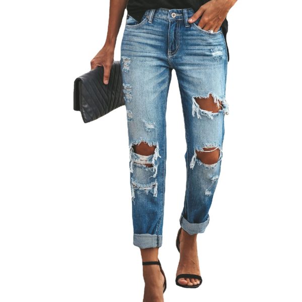 Summer Casual Washed Ripped Straight Street Jeans for Women