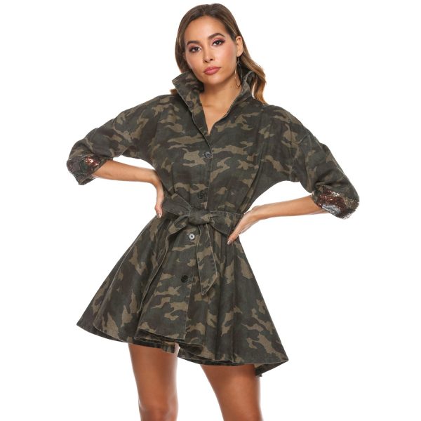 Plus Size Women Washed Cotton Camouflage Large Swing Coat