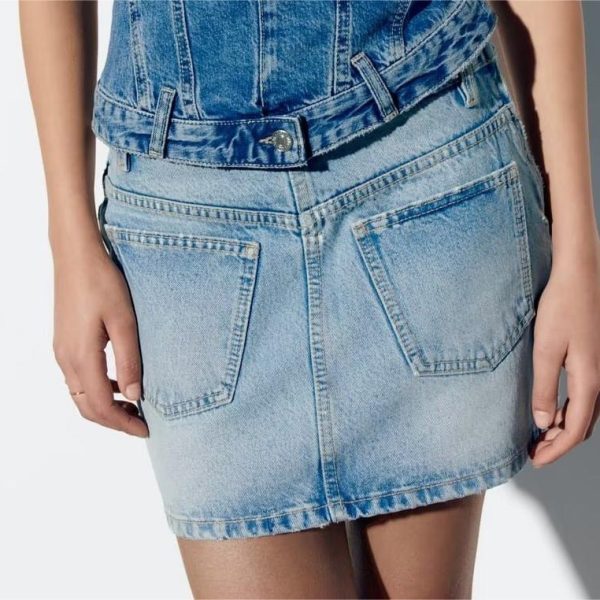 Women Summer Pocket Denim Mini Skirt