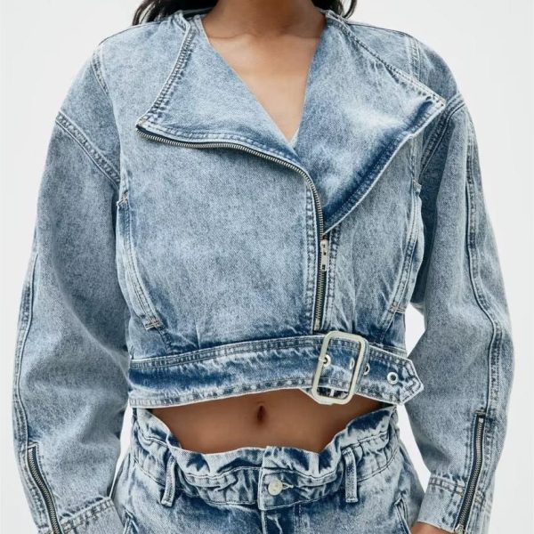 Summer Loose Slimming Collared Denim Wind Breaker Coat for Women