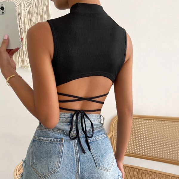 Women Clothing Sexy Ultra Short Slim Fit Lace up Shaped Sleeveless Vest