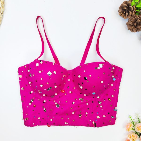 Colorful Acrylic Camisole Women Short Corset Rhinestone Tube Top Colorful Gem Chest Wrap Women