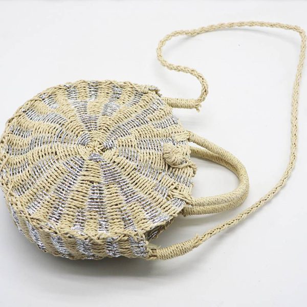 Fresh Handbag Vintage Handmade Rattan Woven Round Handbag Straw Bag Knitted Messenger Bags