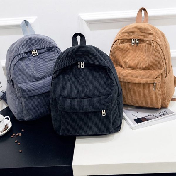 Vanessa's Corduroy Pure Color Travel Backpack