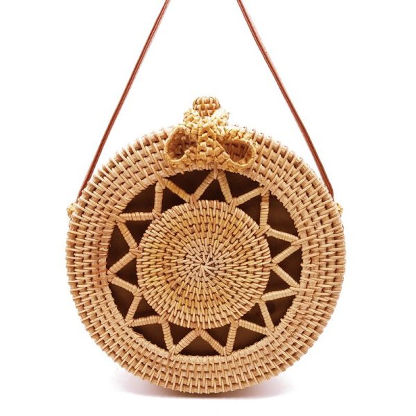 Women Summer Rattan Bag Handmade Round Straw Bags