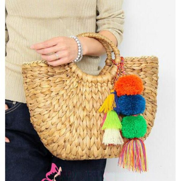 High quality tassel Rattan Bag beach bag straw totes bag bucket summer bags