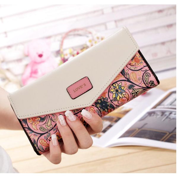 New Fashion Flowers Envelope Women Wallet Hot Sale Long Leather Wallets Popular Change Purse Casual Ladies Cash Purse