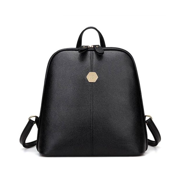 Vintage Shell Leather Women Backpack Solid Color Black Zipper School Bag for Teenager Small Back Pack Shoulder Bag