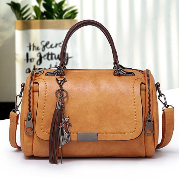 Vanessas Vintage Ladies Leather Handbags Women Tassel Shoulder Bag Female Zipper Woman Bag