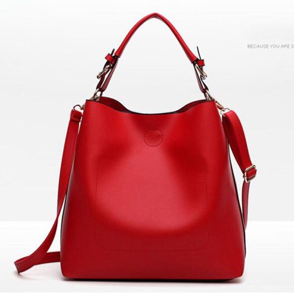 High Quality Leather Women Bag Bucket Shoulder Bags Solid Big Women Handbag Set