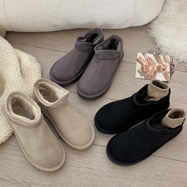 Women's Winter Flats Snow Boots - Short Plush, Keep Warm, Non-slip Ankle Boots - Flock Soft Office Shoes for Ladies