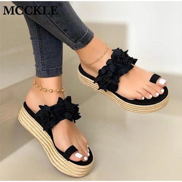 Vanessas Platform Sandals Women Ladies Open Toe Slip On Flower Summer Sandals