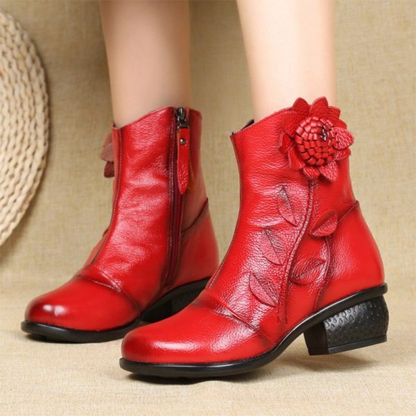 Vanessas Women Ankle Boots Flower Women's Boots Woman Genuine Leather Ladies Boots