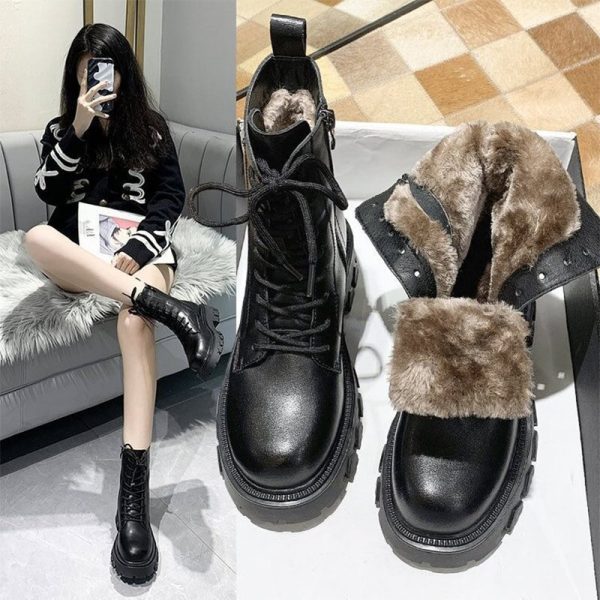 Vanessas Women's Ankle Boots Pu Leather Winter Warm Plush Ladies Boots