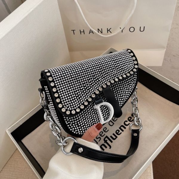 Luxury Designer Diamond-Accented Crossbody Bag - High-Grade Thick Chain, On-Trend Stylish Design