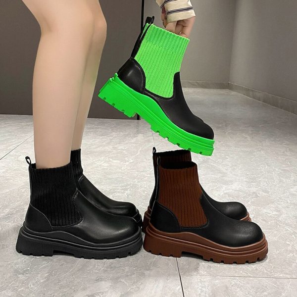 Women's Short Ankle Boots with Fashion Splice, Thick Non-slip Sole, Waterproof Aesthetic Boots