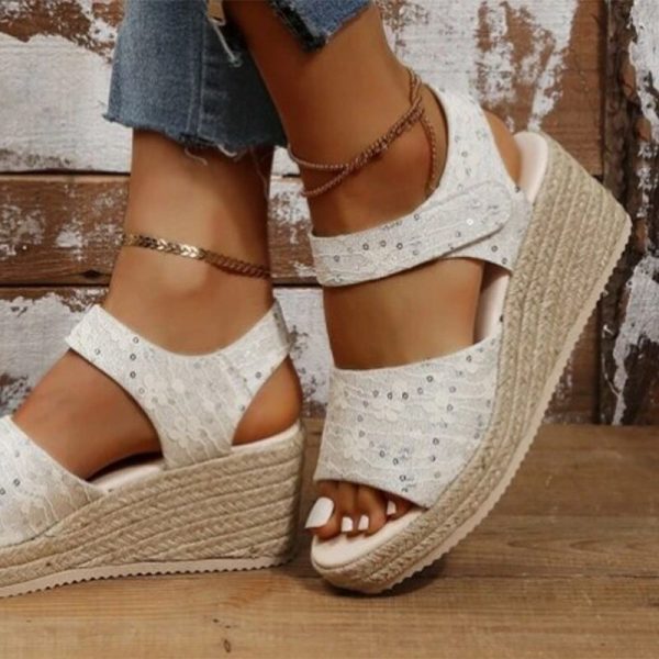 Vanessas Women's Sandals Summer Platform Wedges Ladies Shoes Sequinned Sandals