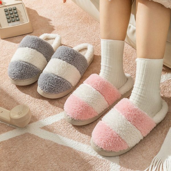 Women’s Slippers Flat Waterproof Platform Mixed-color Furry Warm Lady Cotton Slippers