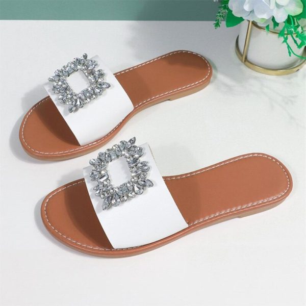 Vanessas Women Slippers Plus Size Rhinestone Flat Platform Non-slip Slippers