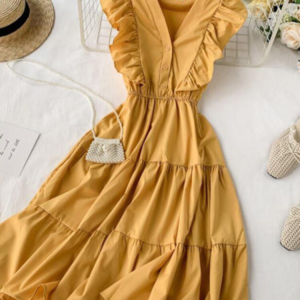 V Neck Ruffles Summer Party Tank Sundress