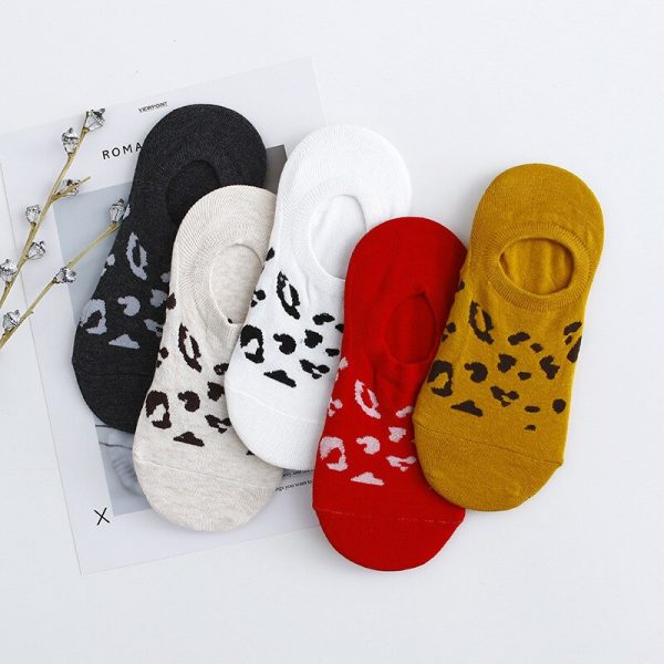 Vanessa's 3D Leopard Printed Women's Boat Socks Spring Summer Socks 5 Pairs