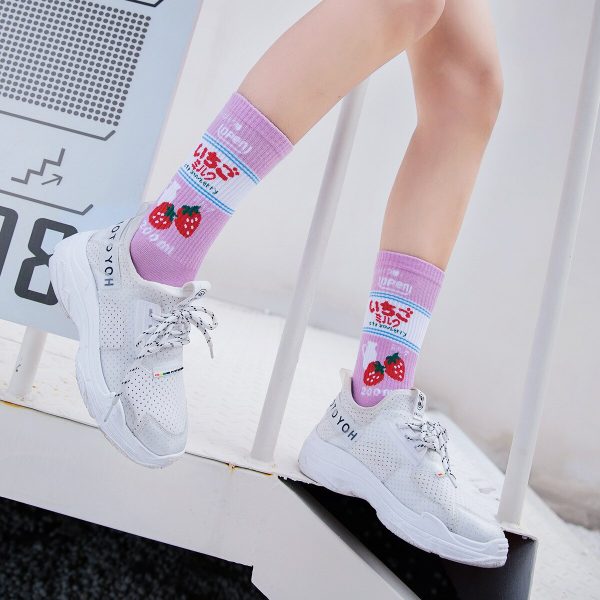 Vanessa's Kawaii Jacquard Fruit Milk Pinky/White Women Socks