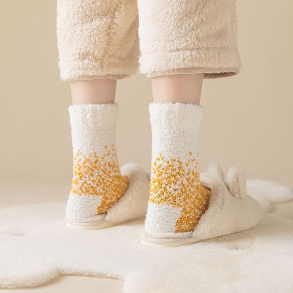 Vanessa's New Women's Mid-Tube Warm Coral Fleece Starry Star Socks