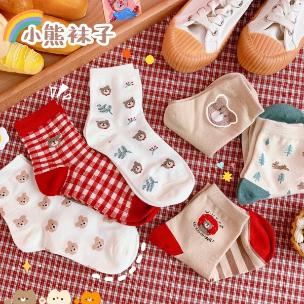 Vanessa's Kawaii Bear Cartoon Women's Socks - Japanese & Korean Style