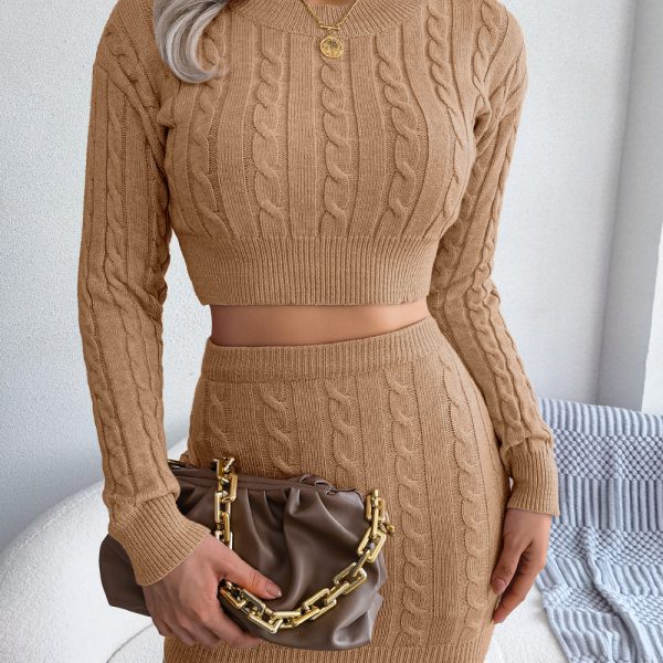 Casual Twist Cropped Baring Sweater Hip Skirt