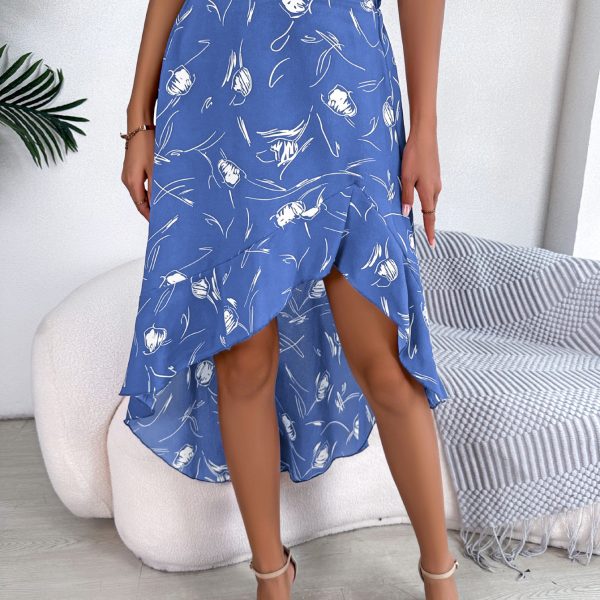 Casual Floral Asymmetric Ruffled Midi Skirt