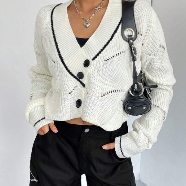 Loose V-Neck Thin Sweater Jacket