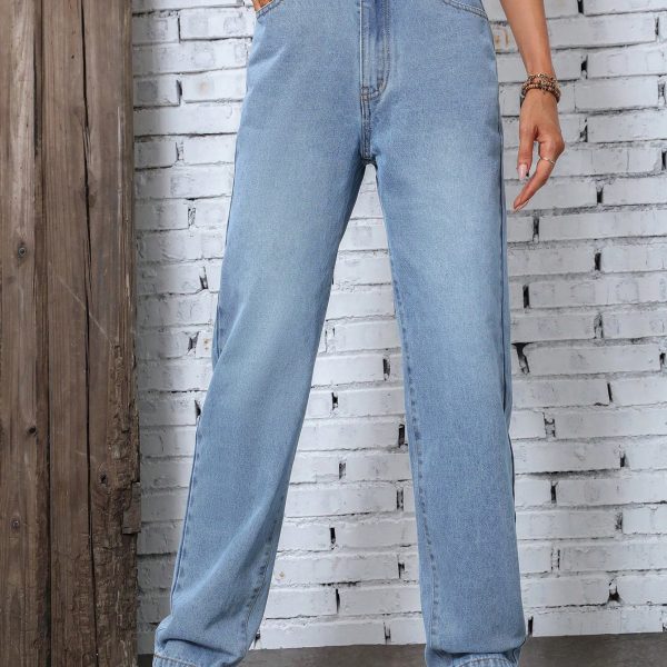 Retro High Waist Straight Leg Denim Trousers