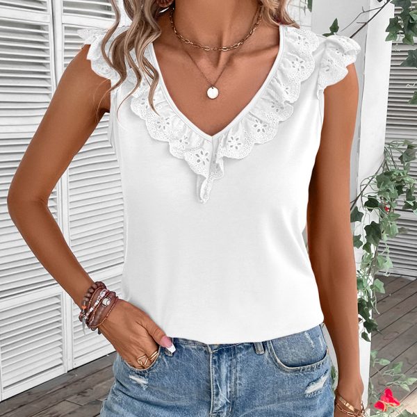 Sweet V-Neck Ruffled Sleeve Blouse