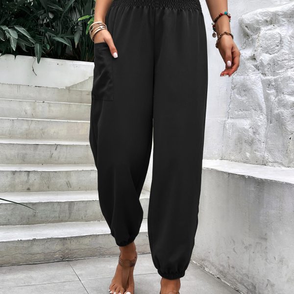 Elastic Waist High-Waist Wide Leg Ankle-Length Pants