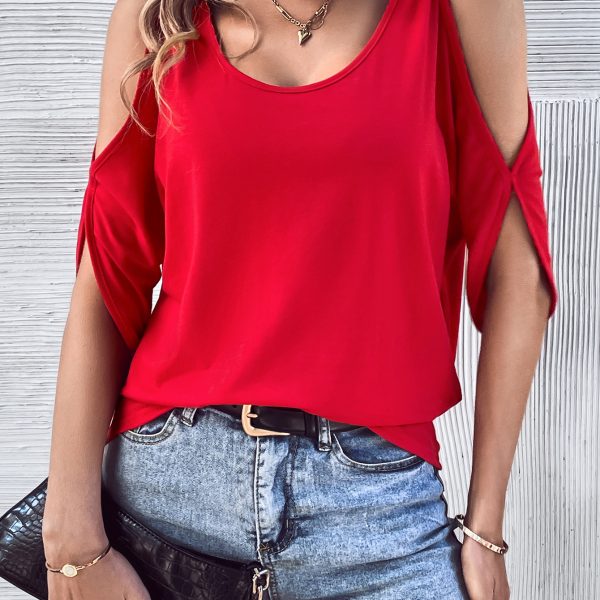 Sexy Solid Color Shoulder Strap T-shirt