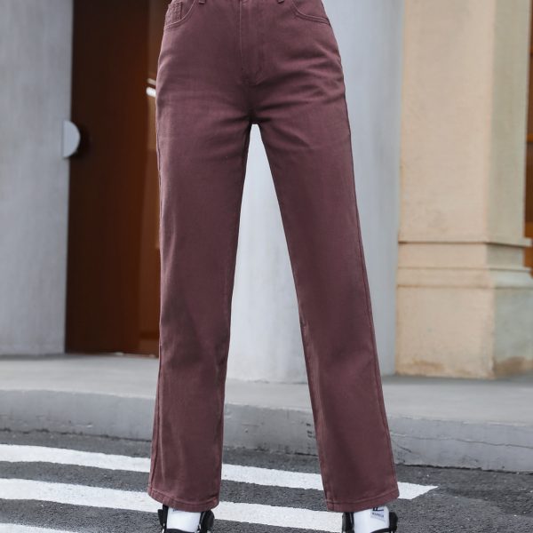 Retro High Waist Straight Leg Denim Trousers