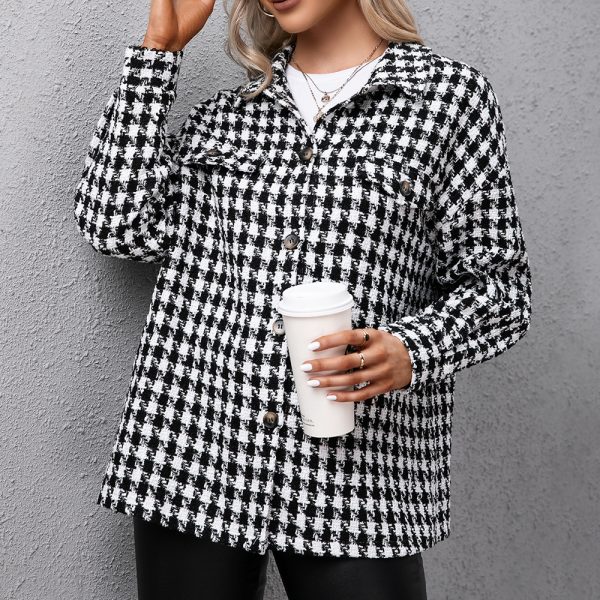 Houndstooth Collared Windbreaker for Women