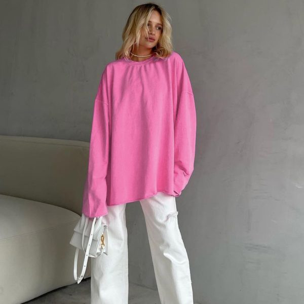 Pink Long Sleeve Pullover Street T-shirt