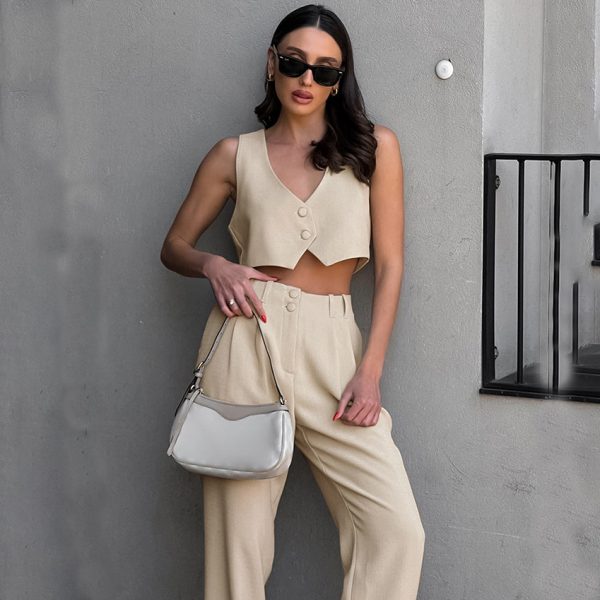 Sleeveless Vest and Cropped Pants Two-Piece Suit