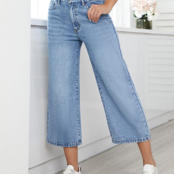 Straight High Waist Cropped Denim Pants