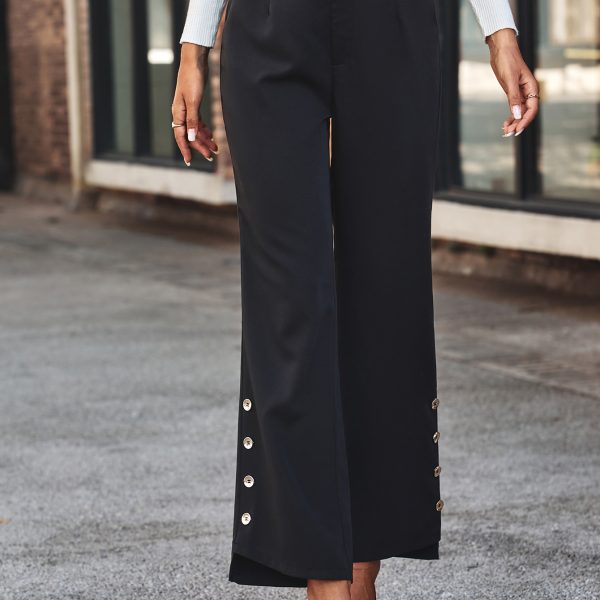 Slim Fit Slit Button Cropped Pants