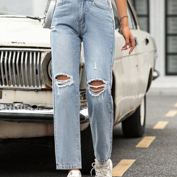 Trendy Wide Leg High Waist Denim Trousers