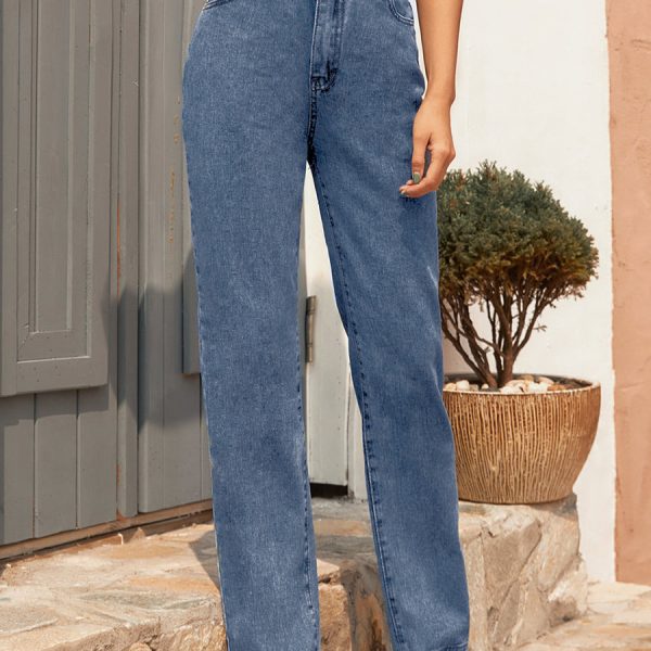 Retro High Waist Denim Trousers