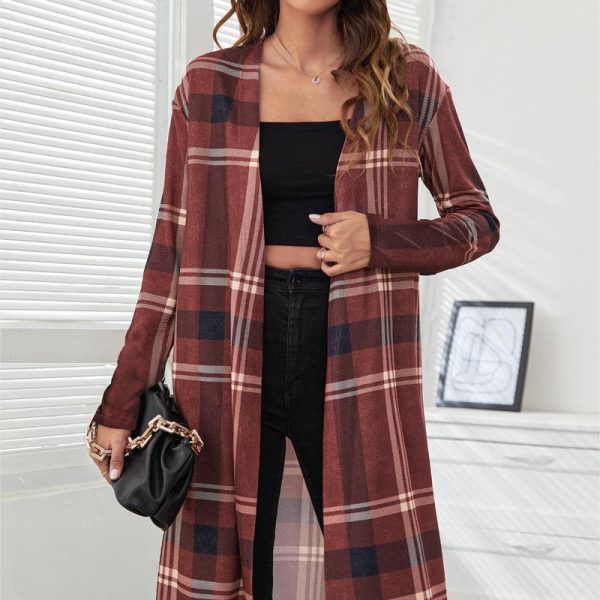 Plaid Leopard Knit Cardigan