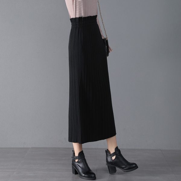 Knitted Pleated Mid-Length Winter Skirt