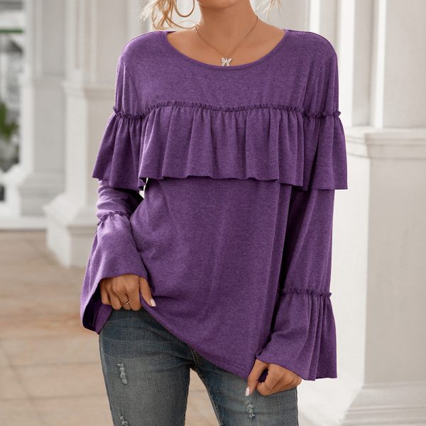 Summer Ruffled Stitching Long Sleeve Mid-Length T-Shirt