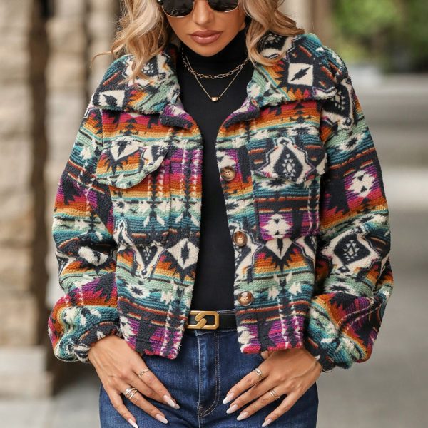 National Printed Loose Long Sleeve Short Coat