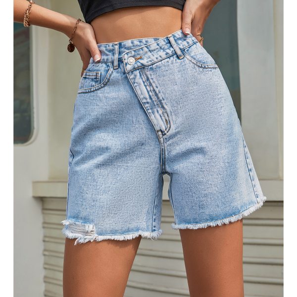 High Waist Loose Slimming Raw Edge Denim Shorts